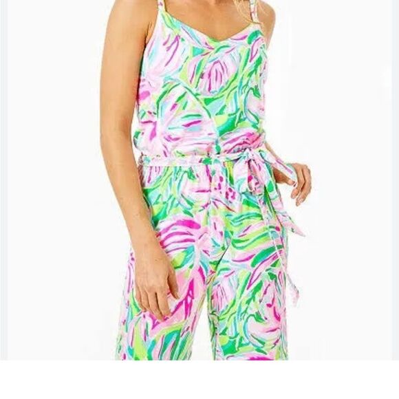 Lilly Pulitzer Arabelle Pink and Green Wide Leg Jumpsuit NWT $188 - Picture 2 of 4